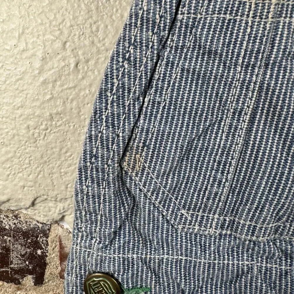 Vintage Liberty Overalls Shorts 12-18M Hickory Stripe Distressed USA 70s 80s